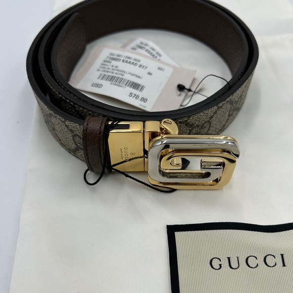 Men’s Gucci, iconic GG interlocking G belt, reversible size 90 cm made in Italy - Picture 1 of 12
